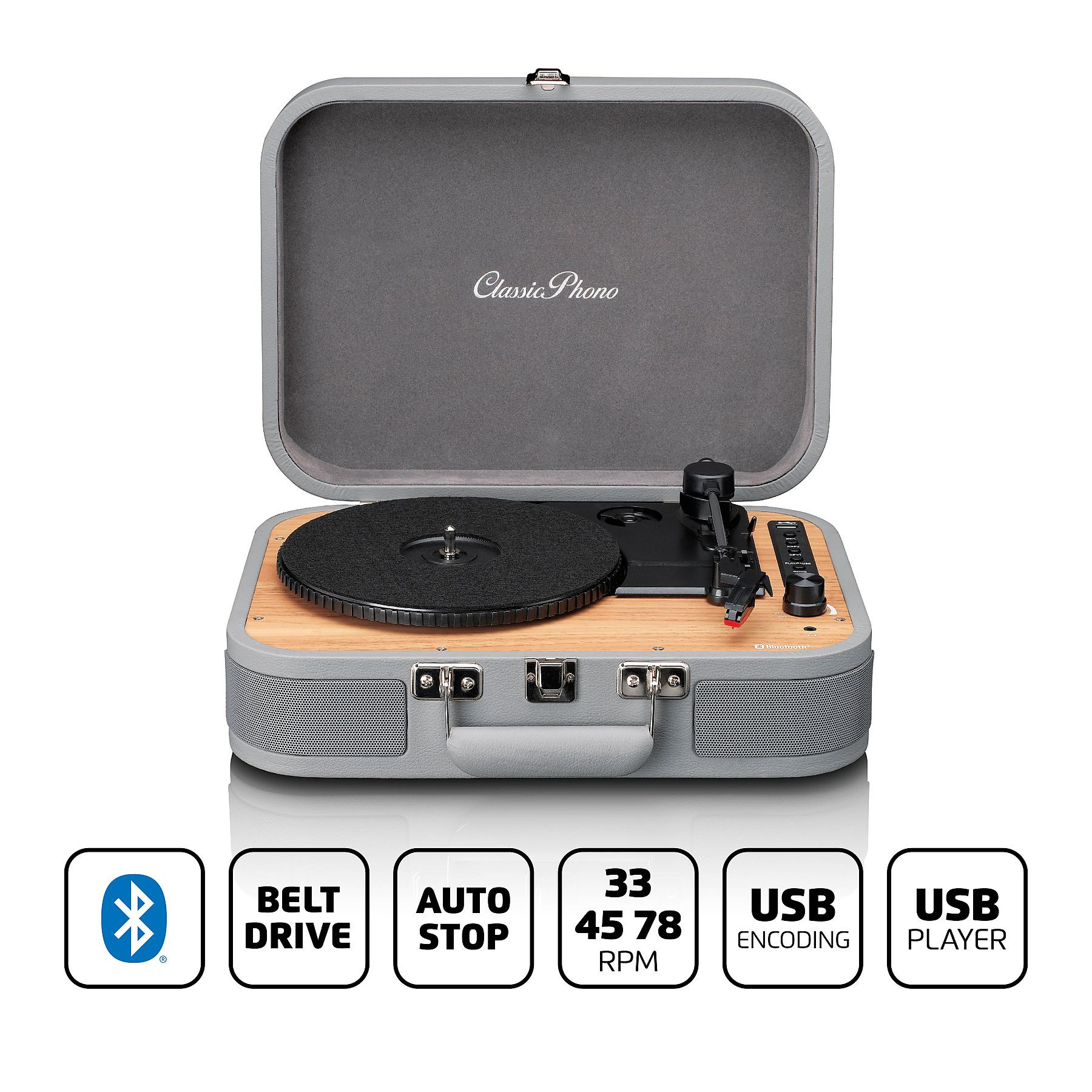 Gramofon LENCO TT-116GY, sa zvučnicima, Bluetooth 5, RCA izlaz, AUX ulaz, USB-B PC kodiranje, 33,45 i 75 RPM,-8