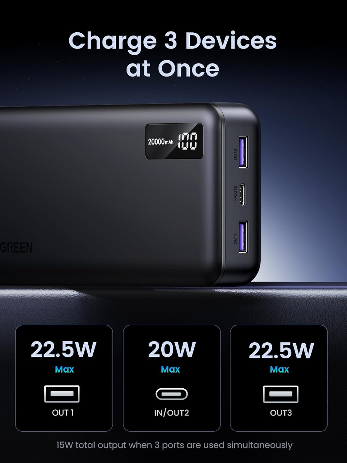 Ugreen 22.5W 20000mAh portable battery-3