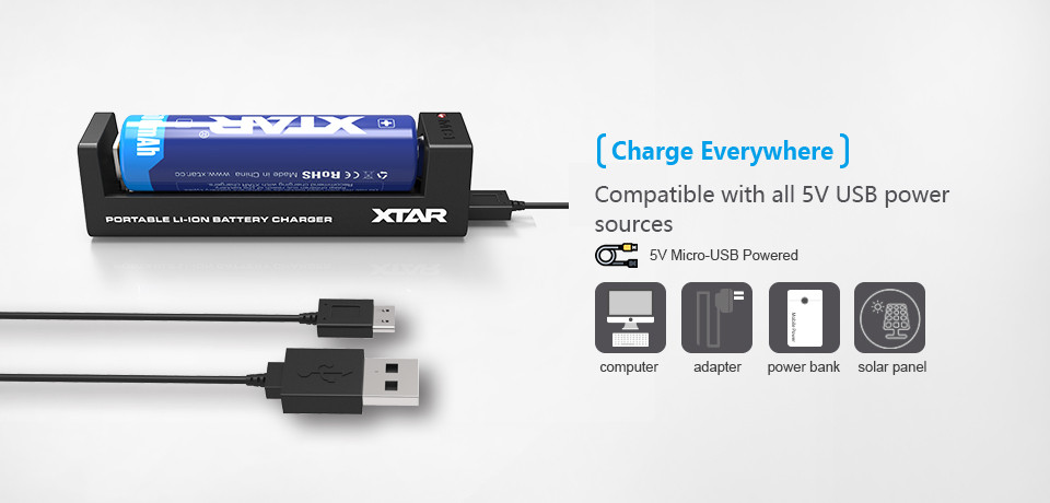 Punjač baterija Li-ion, za 1 komad baterije, USB, XTAR MC1-C-6