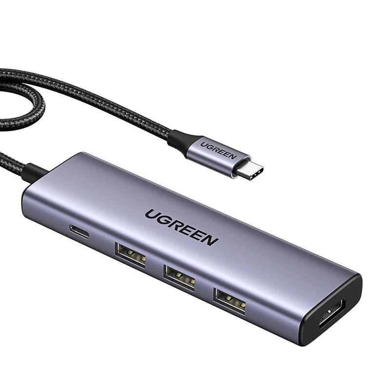 USB HUB UGREEN 5u1, USB-C, 3-portni, 3x USB-A, USB-C Power Delivery, HDMI 4K@30fps, sivi-20