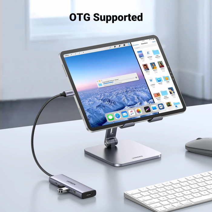 USB HUB UGREEN 5u1, USB-C, 3-portni, 3x USB-A, USB-C Power Delivery, HDMI 4K@30fps, sivi-2