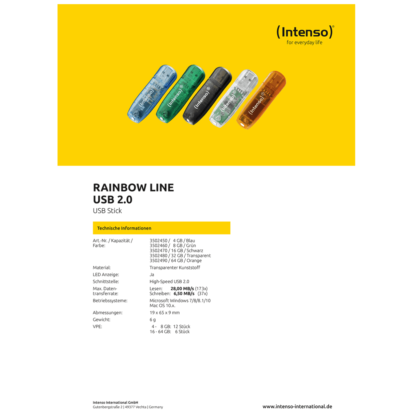 Memorijski stick INTENSO 64GB Rainbow Line (USB 2.0, narančasta)-2