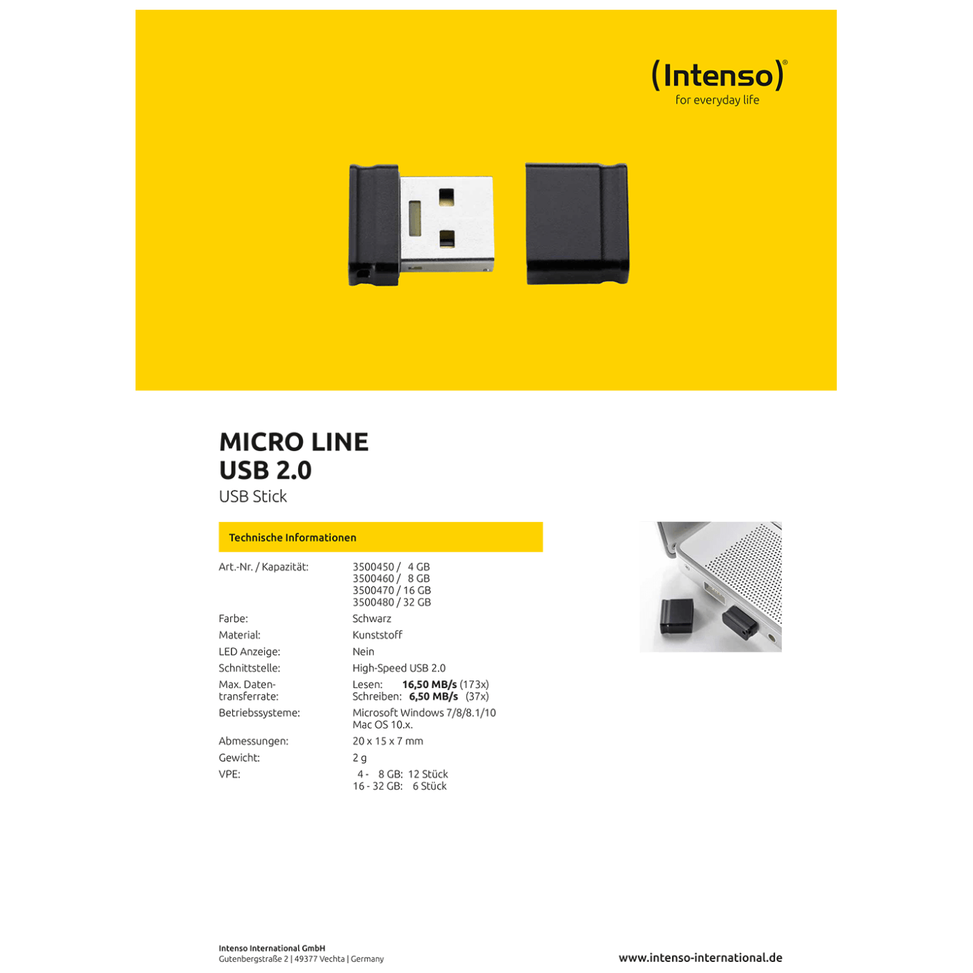 INTENSO USB Flash drive 16GB Hi-Speed USB 2.0, Micro Line - ML16-3