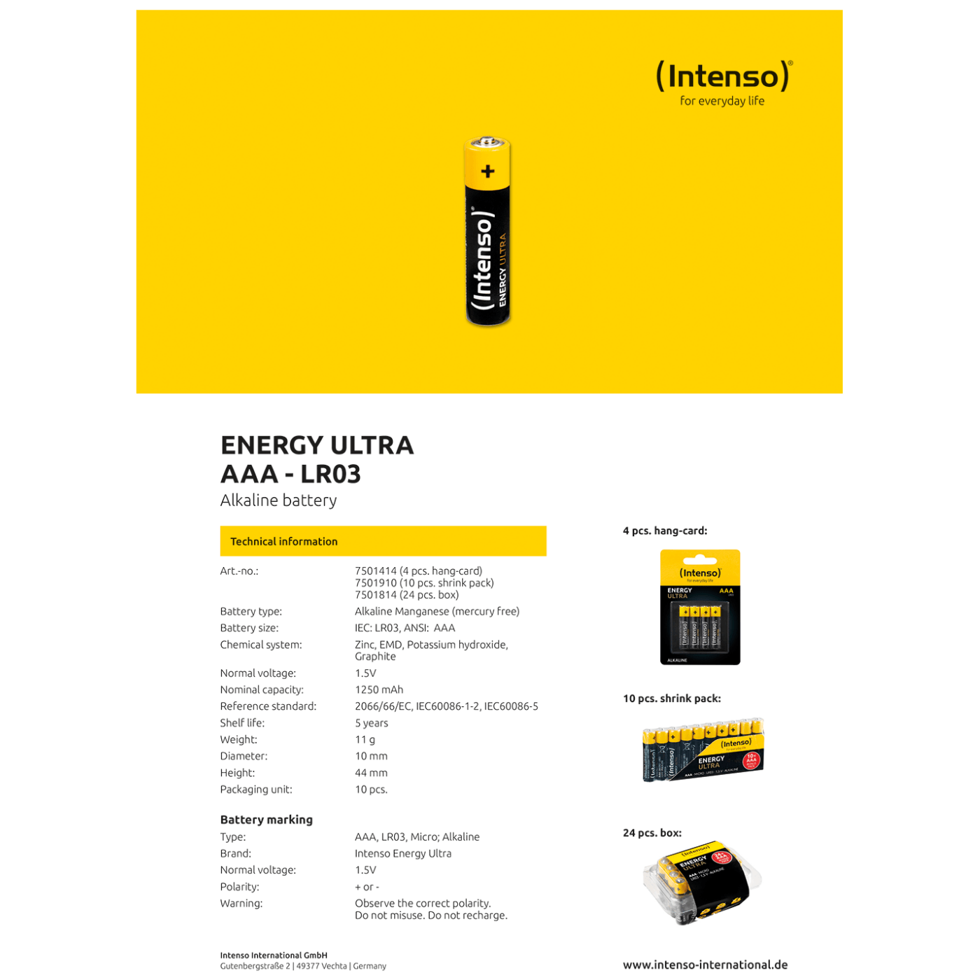 Baterija INTENSO alkalna, AAA LR03/4, 1,5 V, blister 4 kom-4