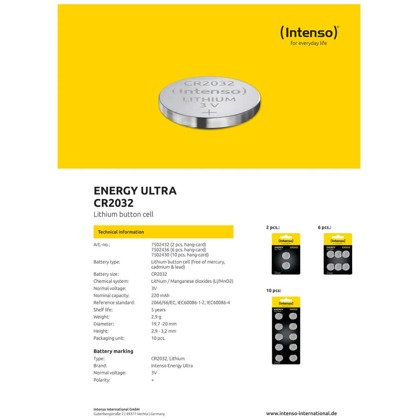 INTENSO Baterija litijska, CR2032/6, 3 V, dugmasta, blister 6 kom - CR2032/6-3