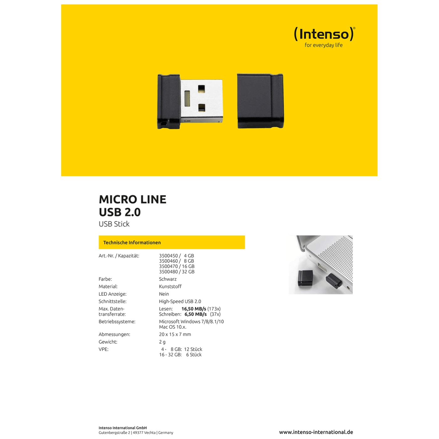 INTENSO USB Flash drive 32GB Hi-Speed USB 2.0, Micro Line - ML32-2