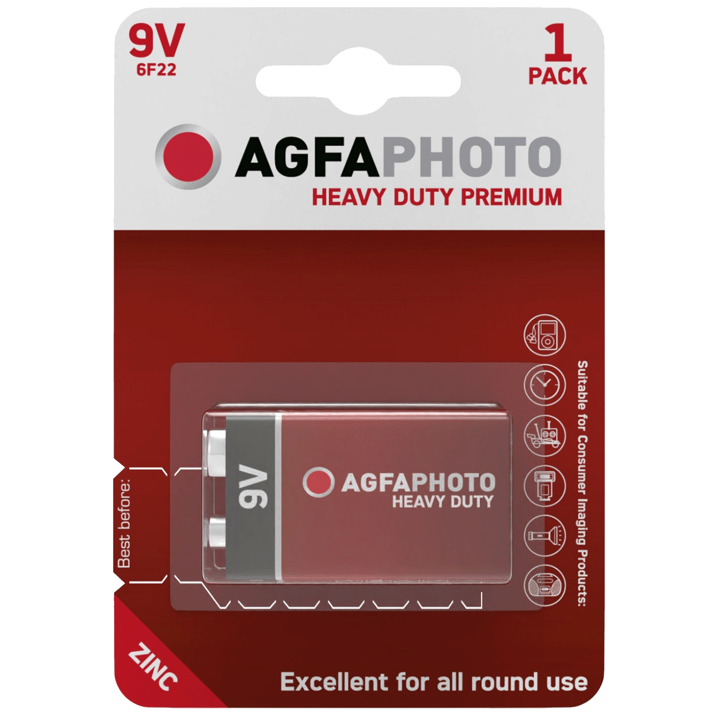 Agfa Zinc baterije, 6F22, 9 V, blister 1 kom. - 9V B1-0