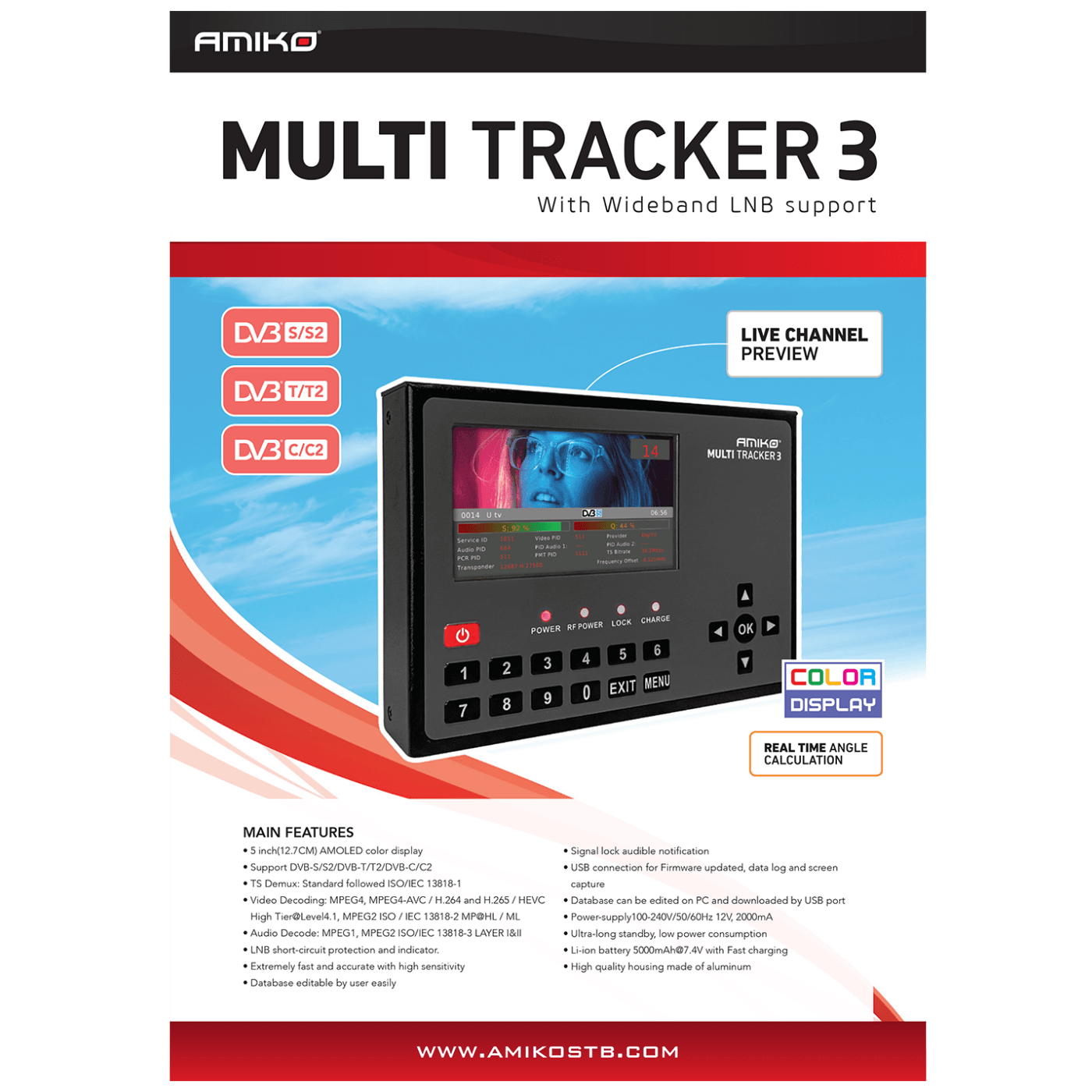 Mjerni instrument AMIKO MULTITRACKER 3 (5" AMOLED ekran, DVB-S/S2, DVB-T/T2, DVB-C/C2)-2