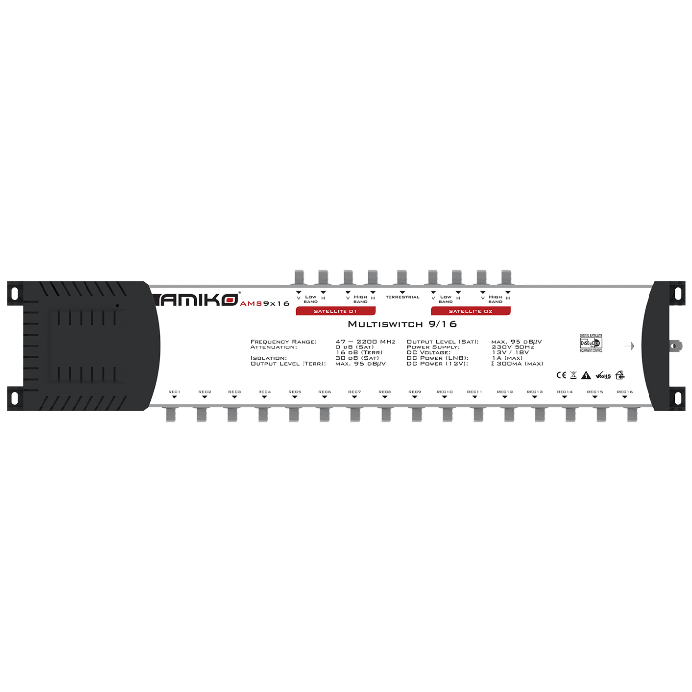 Multiswitch AMIKO AMS9X16 (povezivanje do 16 prijemnika, frekvencijski opseg 47 ~ 2200 MHz, napajanje 230V 50Hz)-0