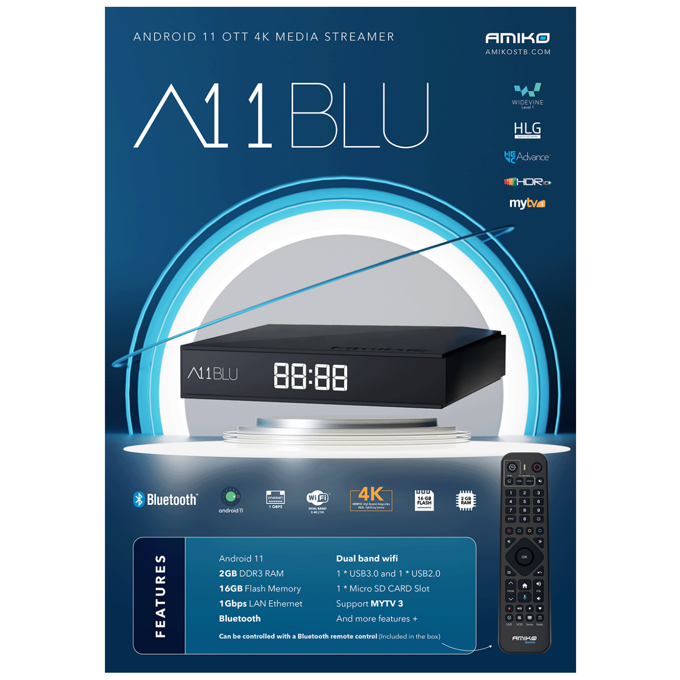 Amiko Prijemnik IPTV, Android OS, 2/16GB, 4K, WiFi, Bluetooth - A11 Blue-3