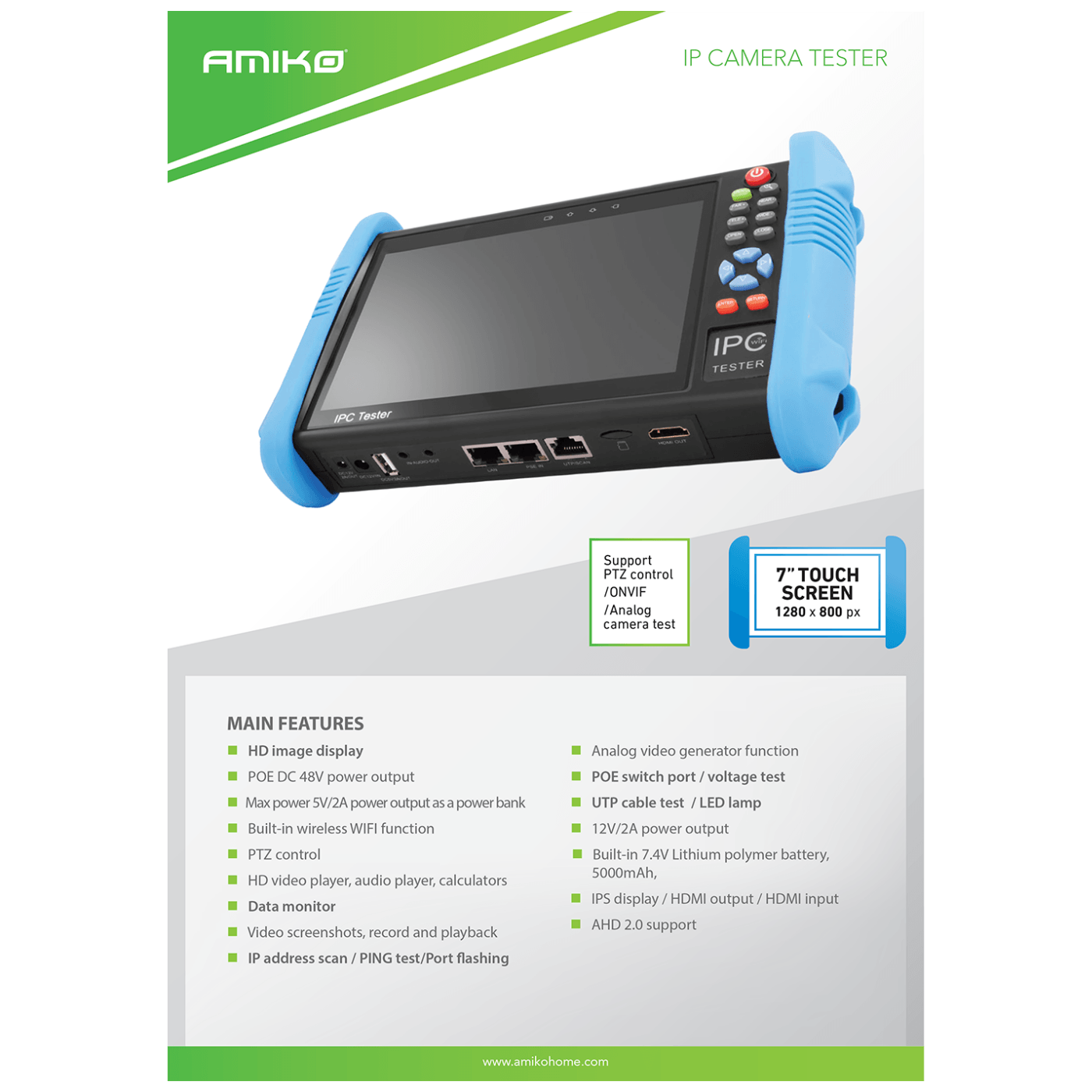 Tester AMIKO Home Tester Android za IP i analogne video kamere IPC-9800 ADH Plus (7" ekran, 1280 x 800, Android)-4