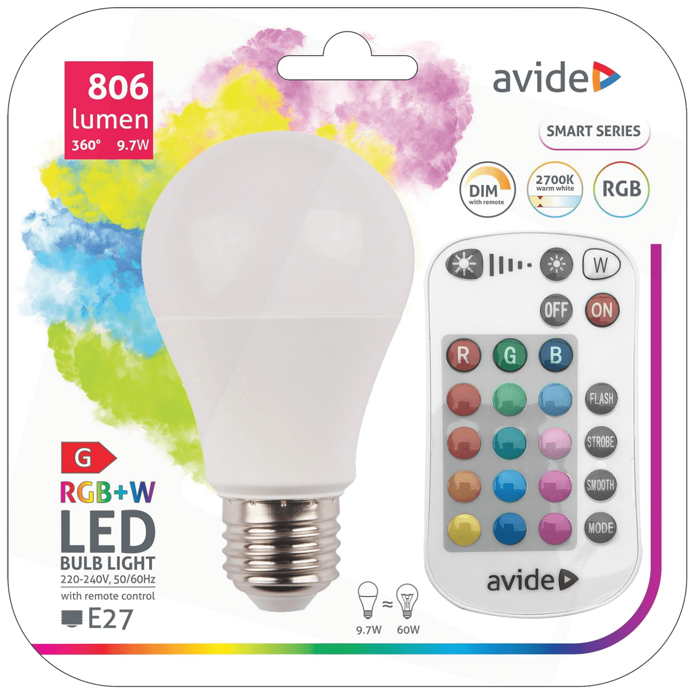 Avide Pametna sijalica, LED 9.7W, E27, RGB+W, 2700K, daljinski - Smart LED Globe A60 9.7W-0