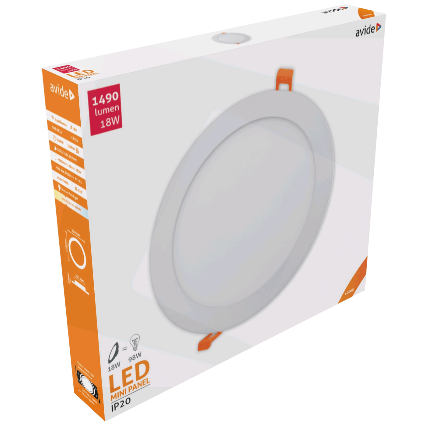 Avide Plafonjera LED, ugradna, 18W, 1490 lm, 4000K, IP20 - ACRPNW-R-18W-ALU-1
