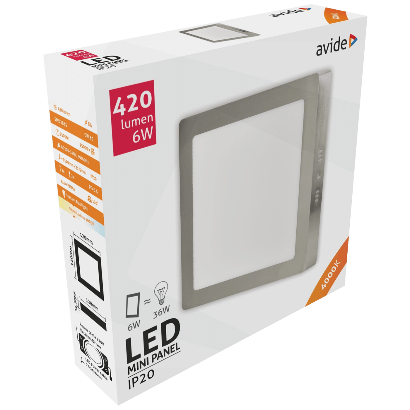 Avide Plafonjera LED, 6W, 420 lm, 4000K, IP20 - ACSMNW-S-6W-ALU-SN-1