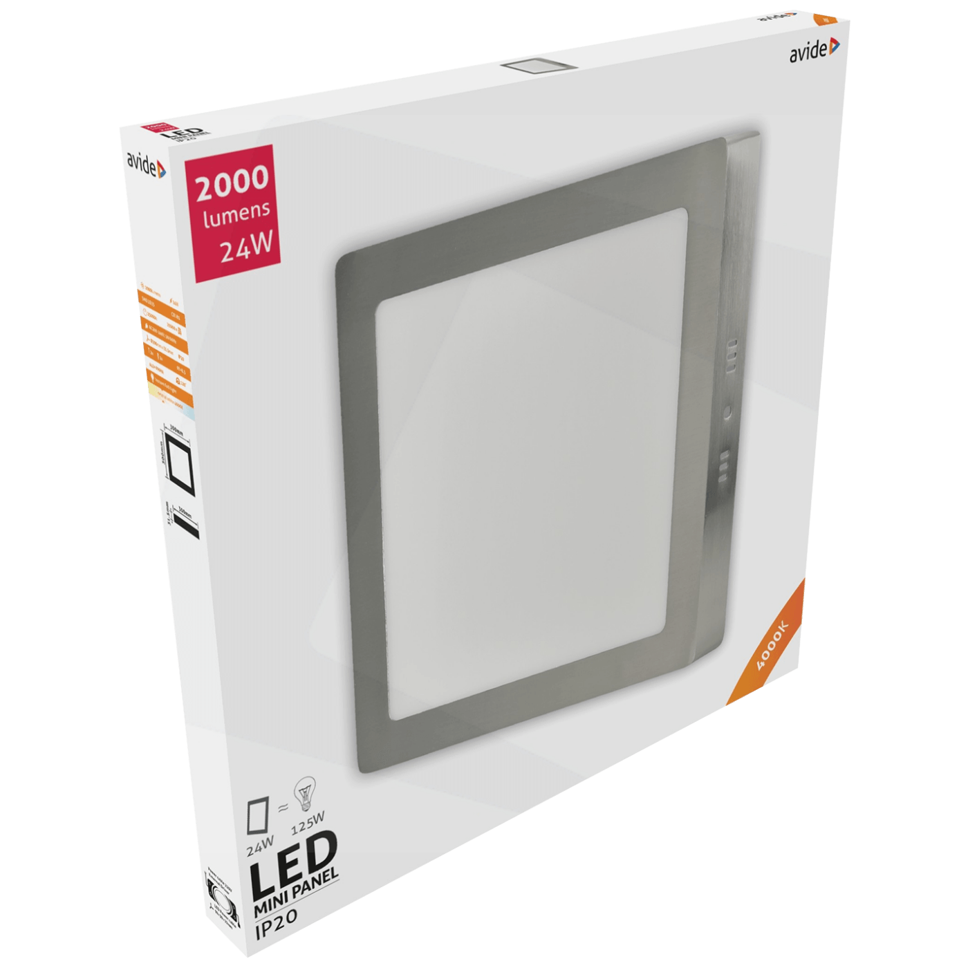 Avide Plafonjera LED, 24W, 2000 lm, 4000K, IP20 - ACSMNW-S-24W-ALU-SN-1