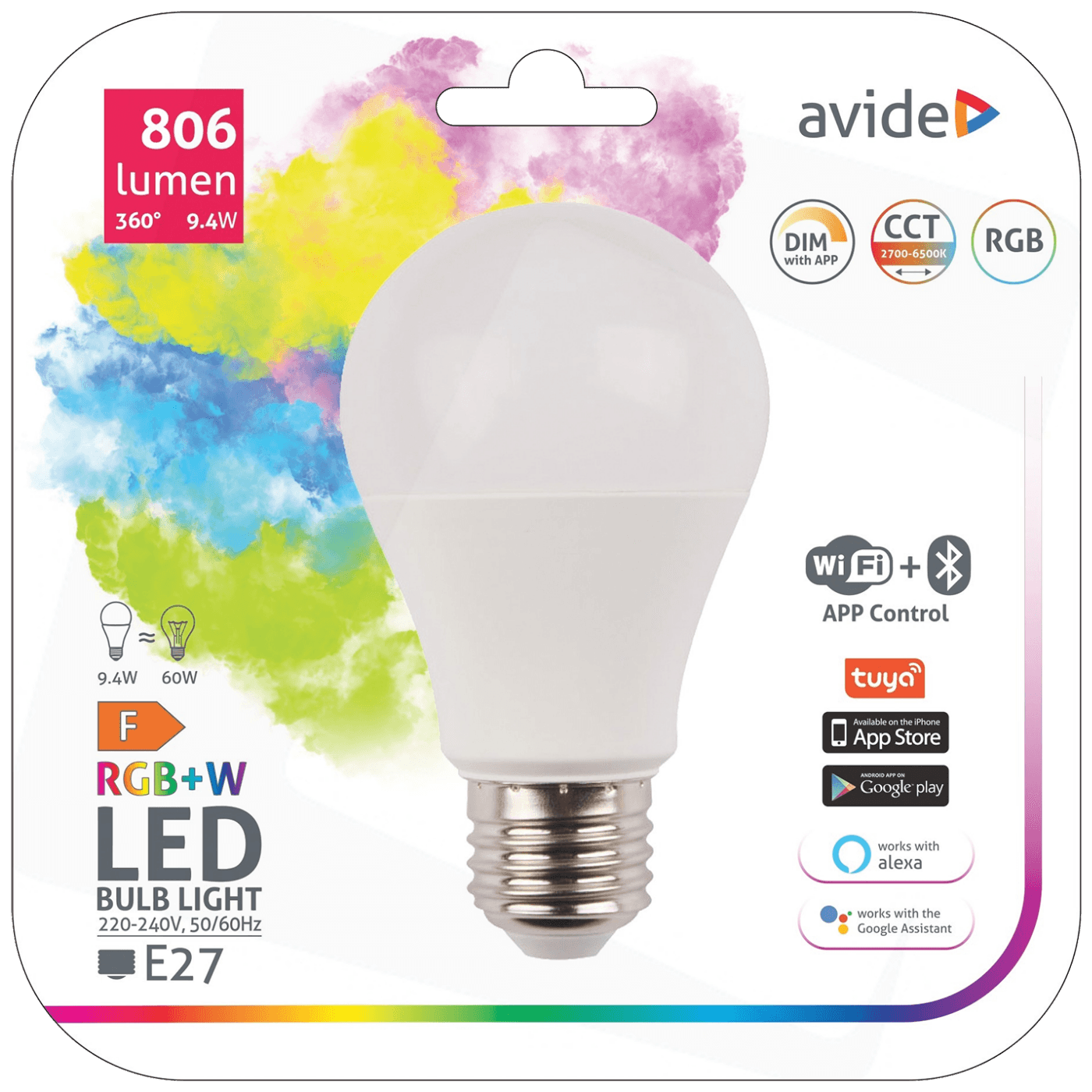 Avide Pametna sijalica, LED 9.4W, E27, RGB+W, WiFi, Bluetooth - Smart LED Globe A60 9.4W WiFi-0