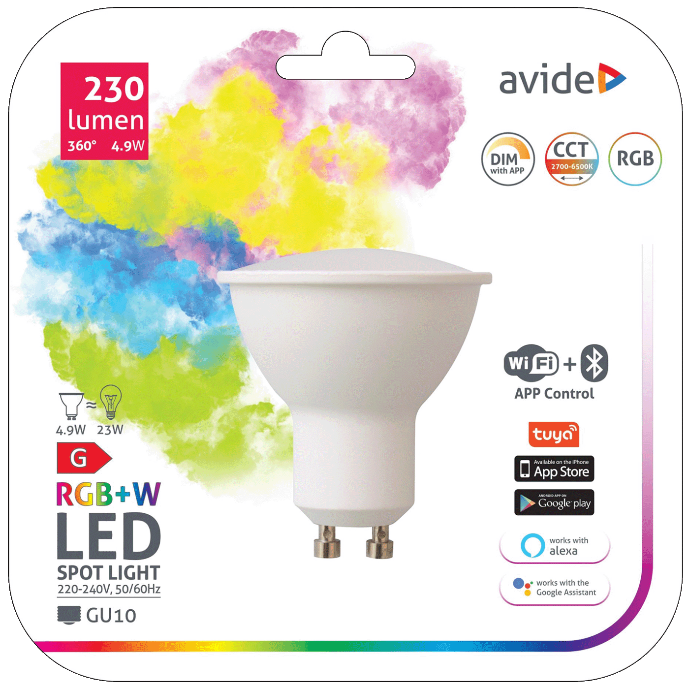 Avide Pametna žarulja, LED 4.9W, GU10, RGB+W, WiFi, Bluetooth - Smart LED GU10 4.9W RGB WiFi-0
