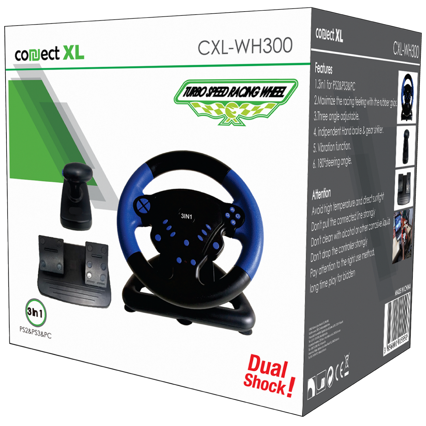 Connect XL Gaming volan 3u1, PS2/PS3/PC, vibracija, pedale - CXL-WH300-1