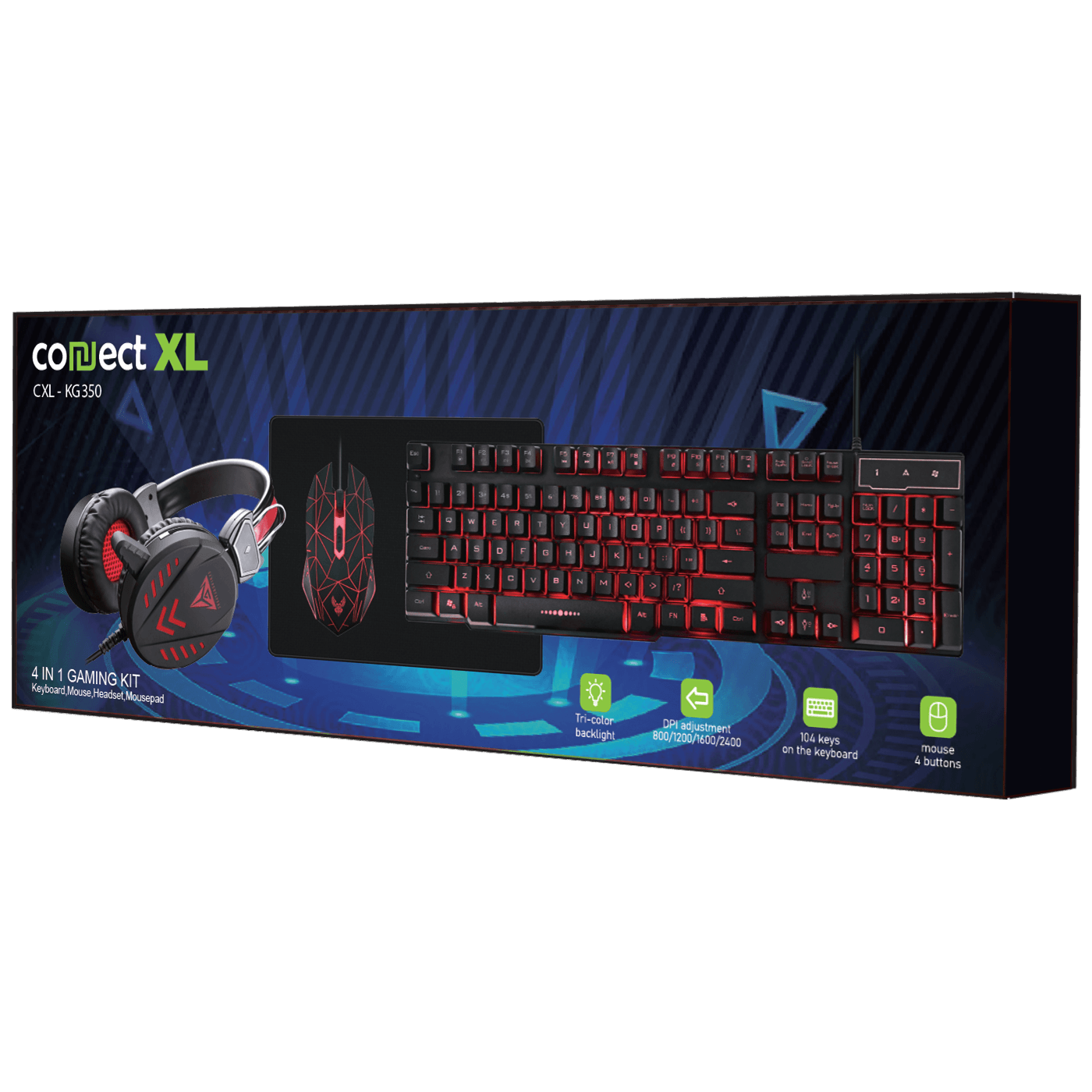 Connect XL Gaming set, slušalice, tipkovnica, miš, podloga za miš - CXL-KG350 Kit Gaming-1