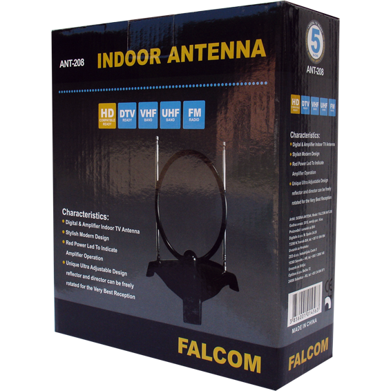 Falcom Antena sobna sa pojačalom, UHF/VHF, boja crna - ANT-208-1