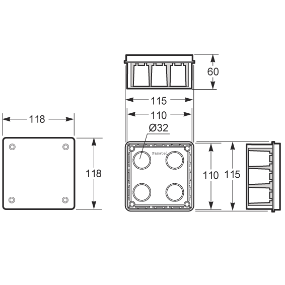 Famatel Razvodna kutija podžbuk 100x100, IP30 - 3201-RKP/100x100-1