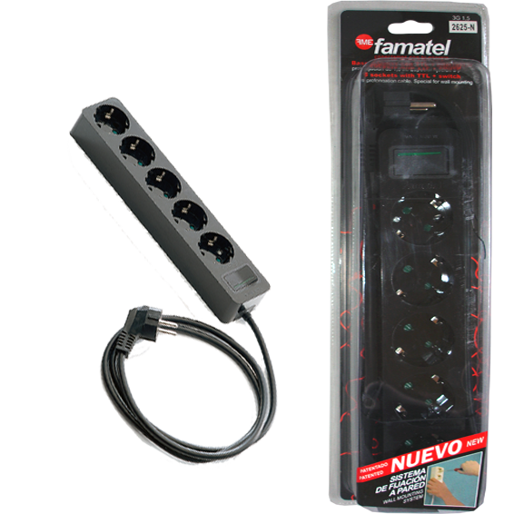 Famatel Produžni kabel 5 utičnica, 1.5m, prekidač crni, 1.5mm² - 2625-N-0