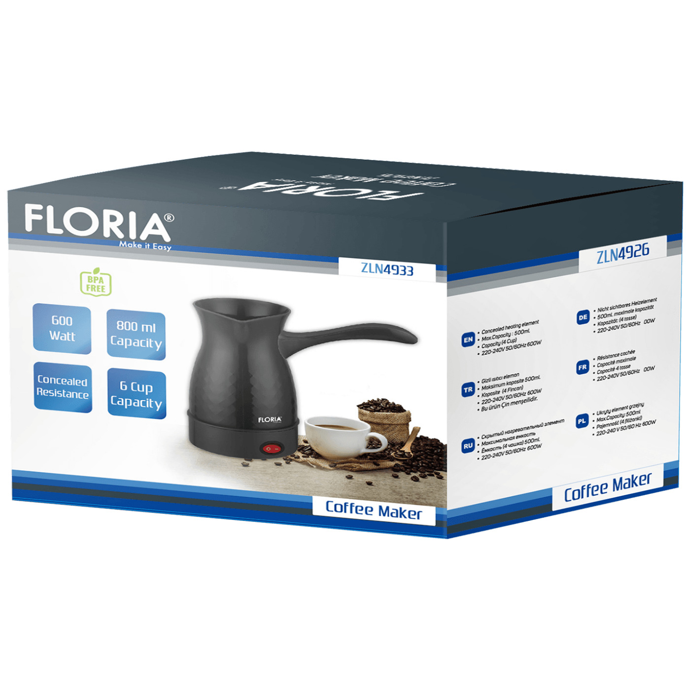 Kuhalo za kavu FLORIA, 600 W, 0,8 lit. - ZLN4933-1