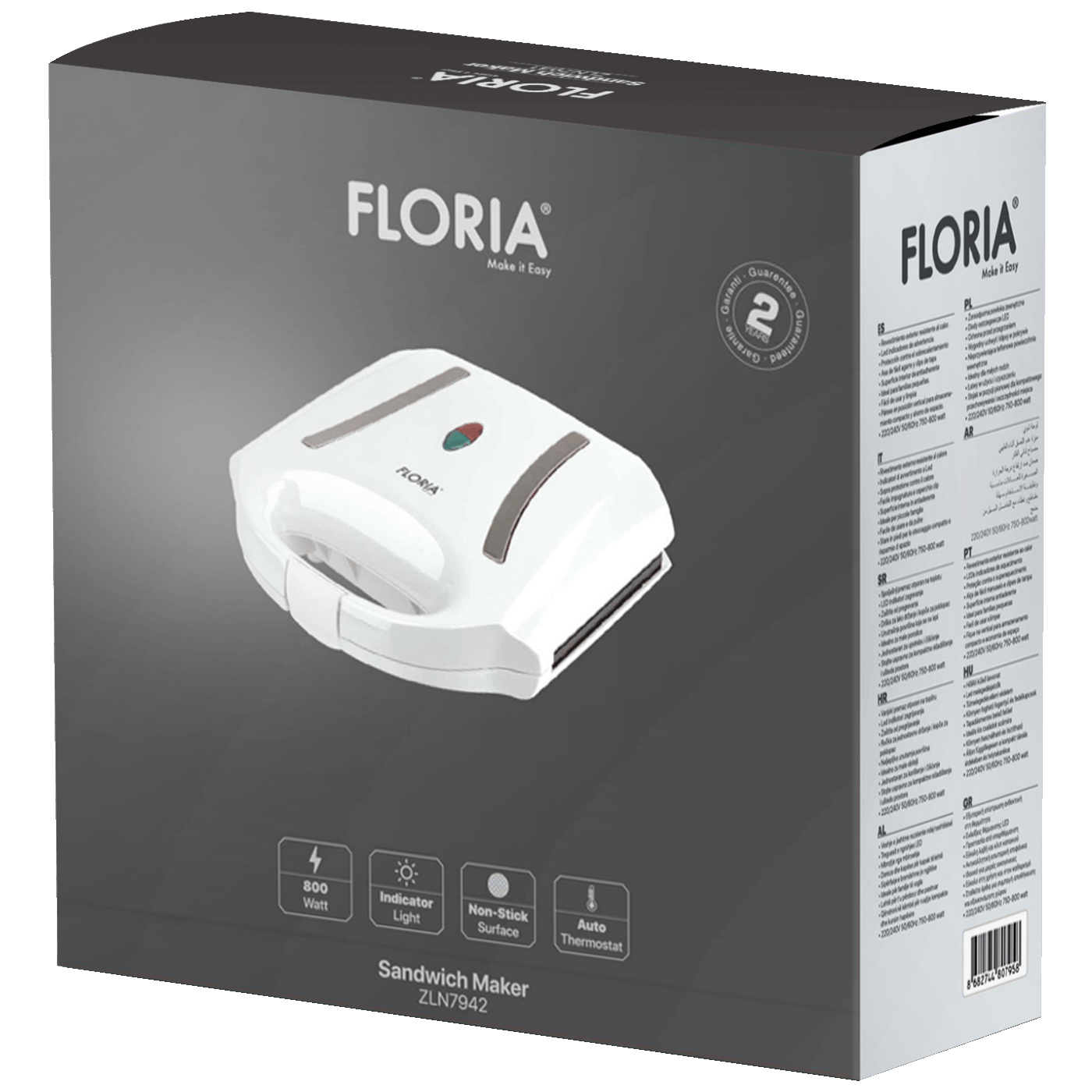 Toster FLORIA, LED indikator, 800 W bijela- ZLN7942-5