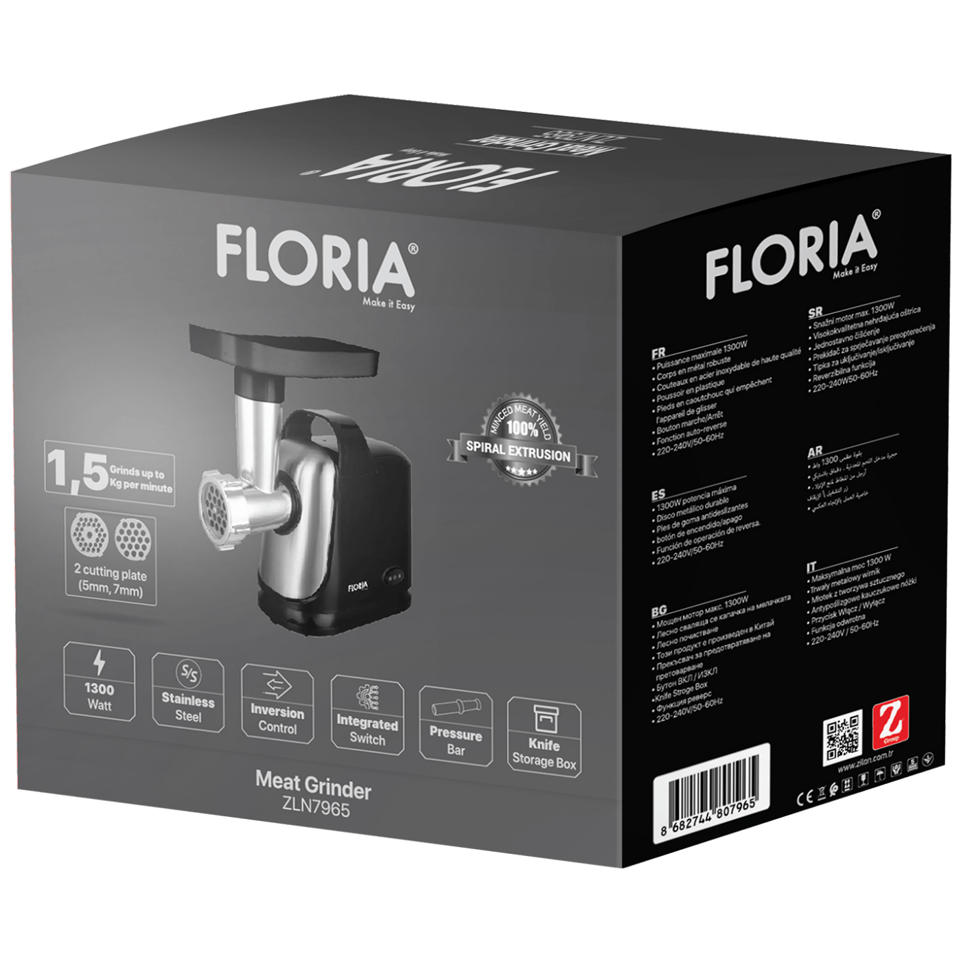 Mašina za mljevenje mesa FLORIA, snaga 1300 W - ZLN7965-1