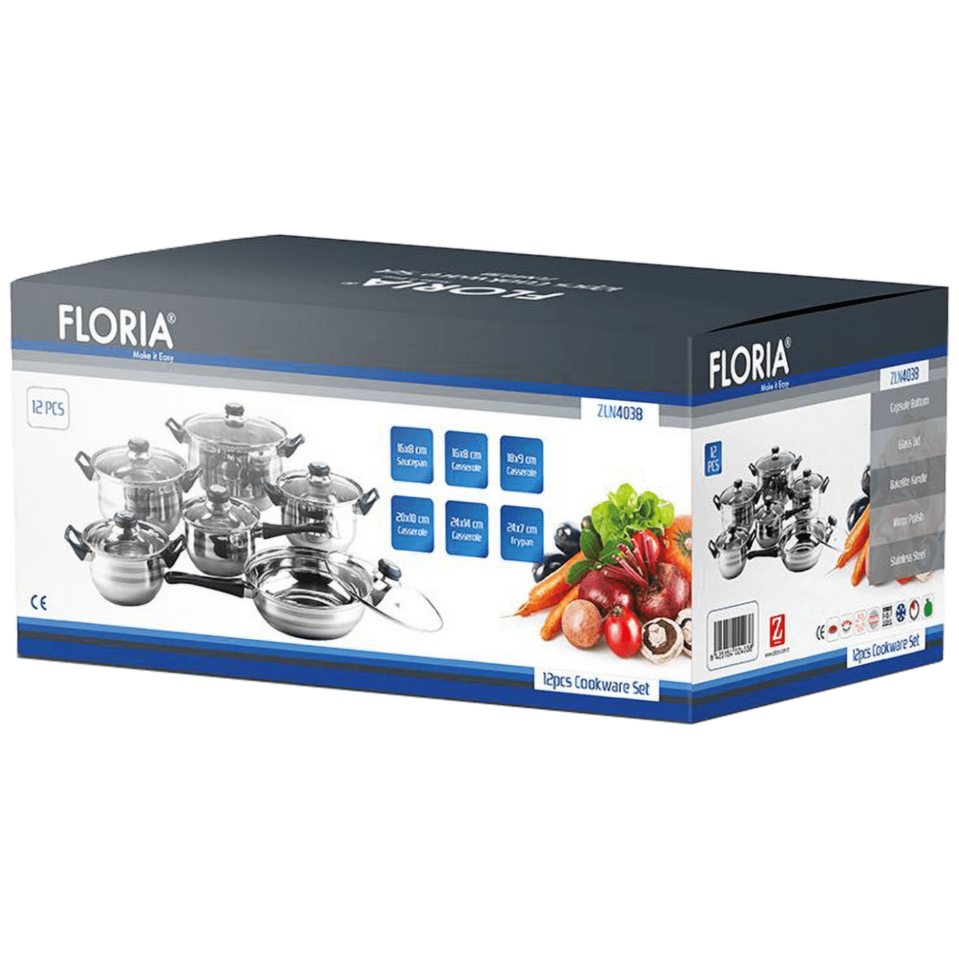 Posuđe FLORIA set 12/1 (4 šerpe, lonac za umake, tava za prženje, 6 staklenih poklopaca, bakelitna ručka, za sve vrste ploča)-3