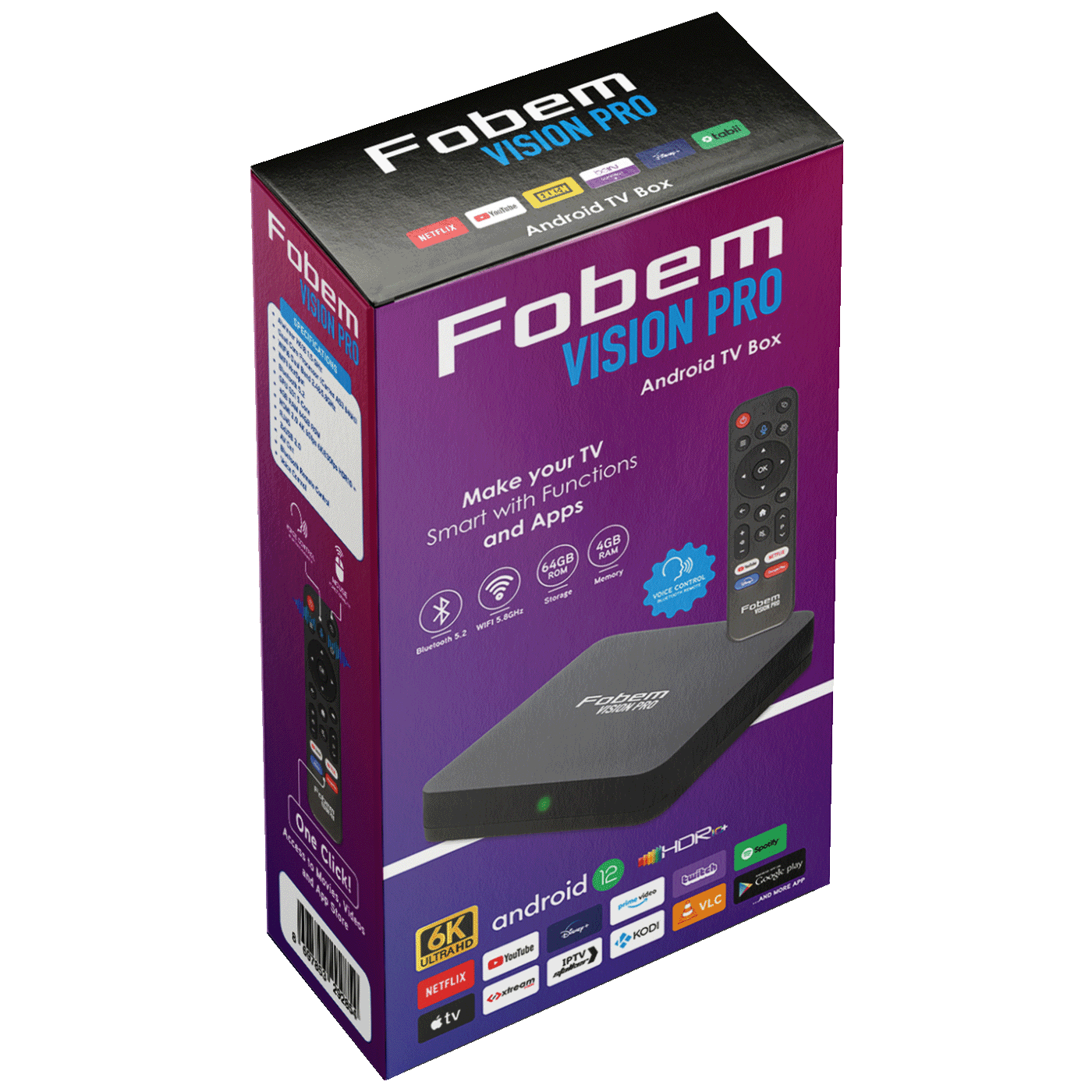 Fobem Prijemnik IPTV@Android,6K,4/64GB, WiFi 2.4/5GHz, Bluetooth - Vision Pro-5