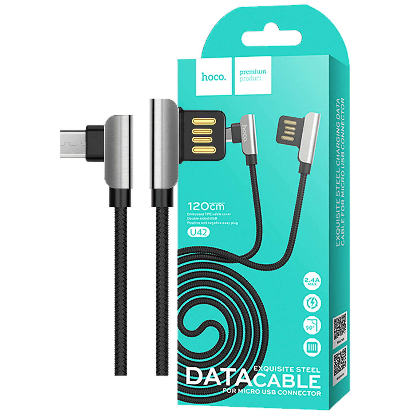 hoco. USB kabel za smartphone, micro USB, 1.2 met., 2.4 A crna - U42 Exquisite steel, Micro USB, BK-0