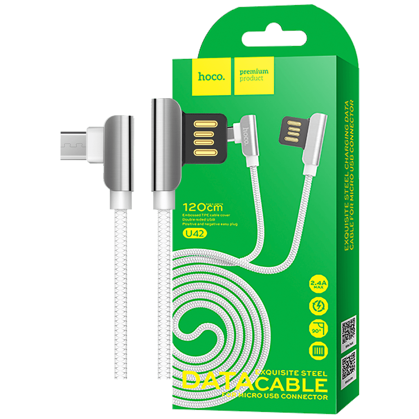hoco. USB kabel za smartphone, micro USB, 1.2 met., 2.4 A bijela- U42 Exquisite steel, Micro USB, WH