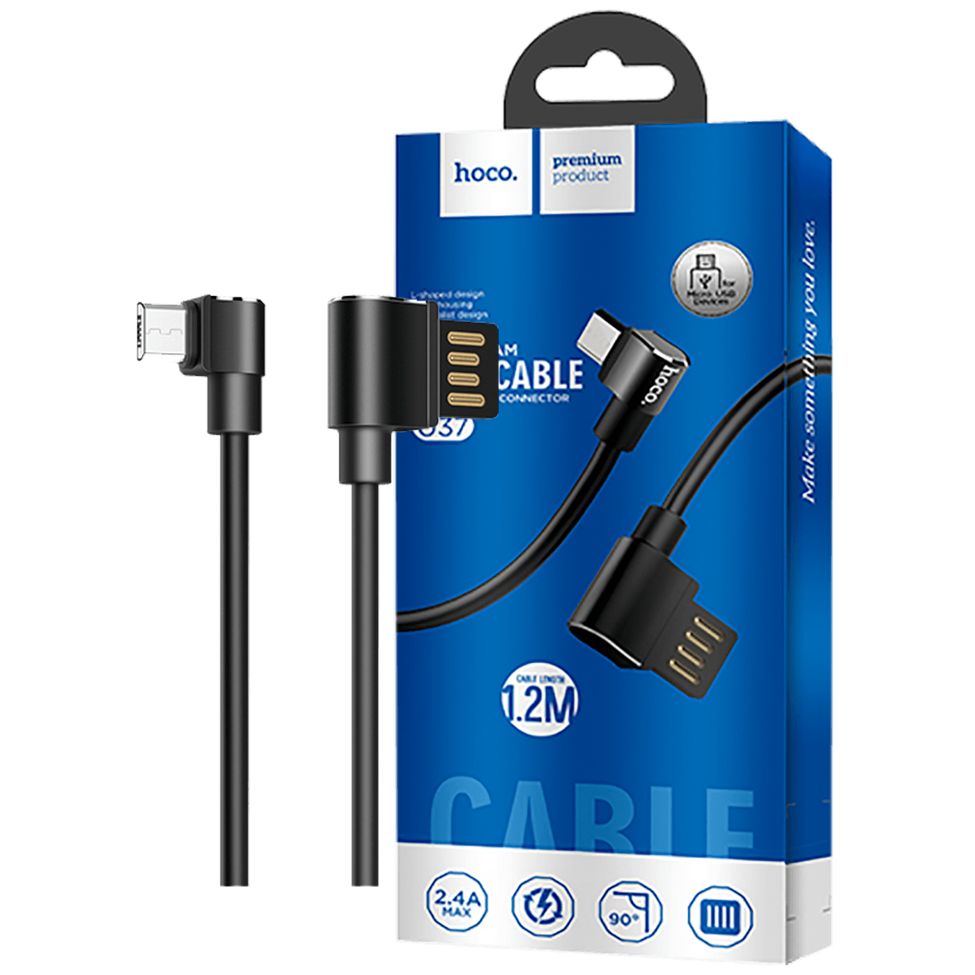 hoco. USB kabel za smartphone, micro USB, kutni 90°, 1.2 met,crna - U37 Long Roam, Micro USB , BK-0