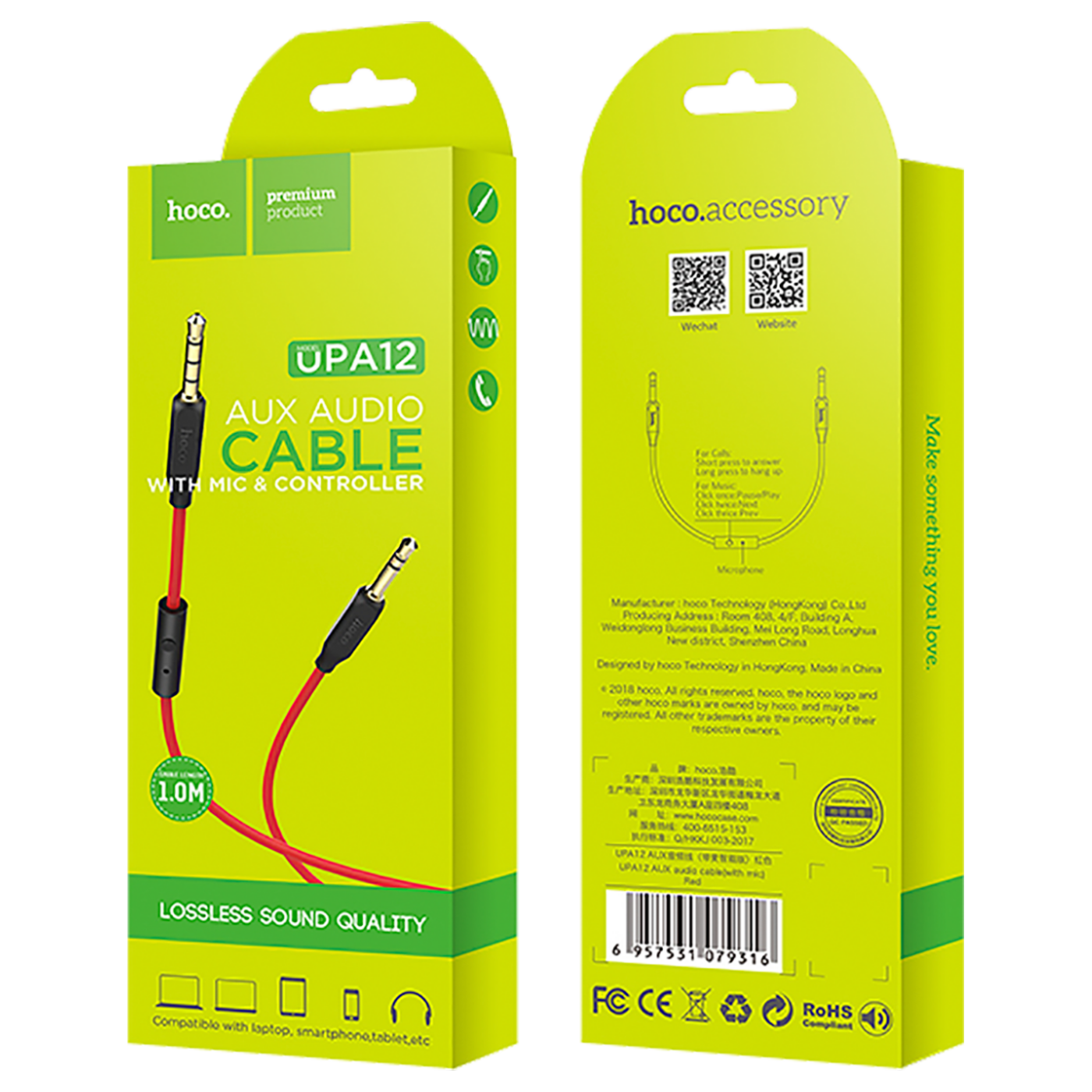 hoco. Audio kabel 3.5 mm sa mikrofonom, dužina 1.0 metar - UPA12 AUX MIC-1