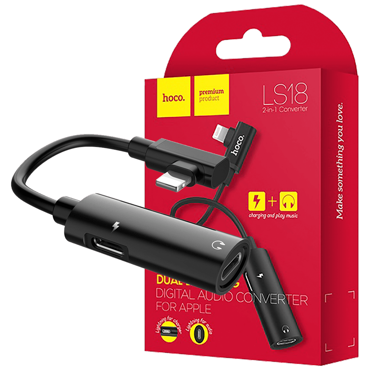 hoco. Adapter za slušalice 2in1, iPhone,Lightning na 2 x Lightning - LS18 Lightning to Lightning-0