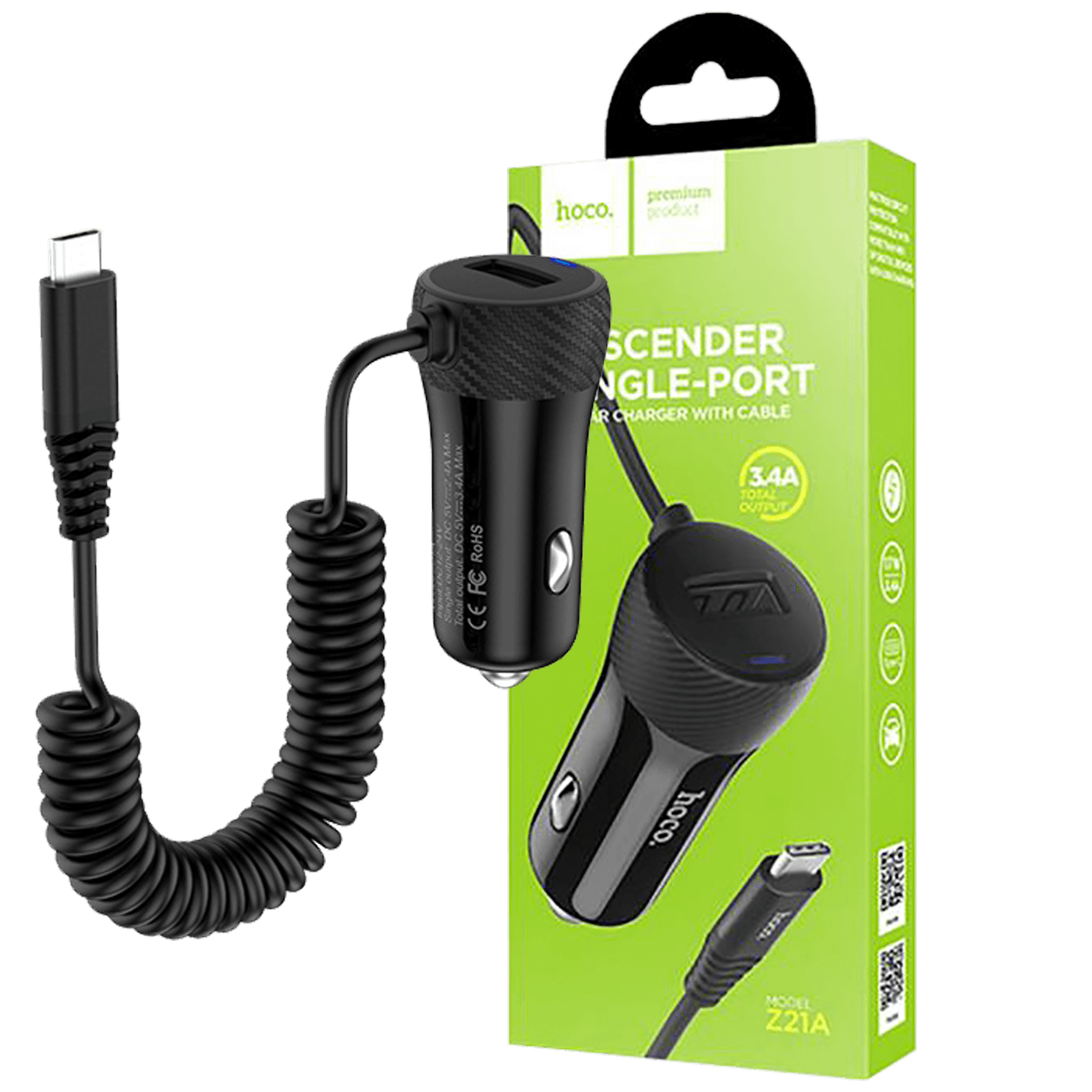 hoco. Auto punjač sa micro USB kabelom, 1 x USB, 2.4 A max. - Z21A Ascender single USB-0