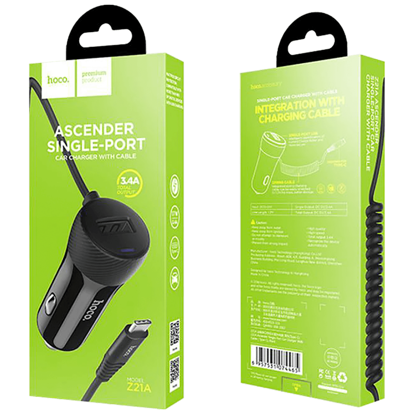hoco. Auto punjač sa micro USB kabelom, 1 x USB, 2.4 A max. - Z21A Ascender single USB-1