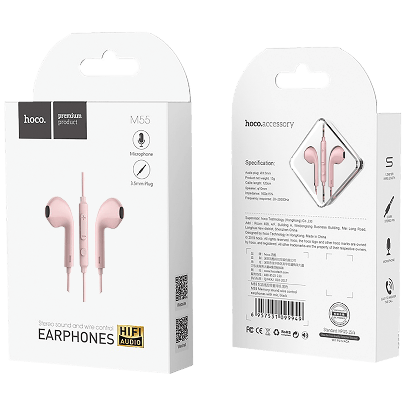 Slušalice HOCO sa mikrofonom 1.2 met/ pink - M55 Memory sound Pink-4