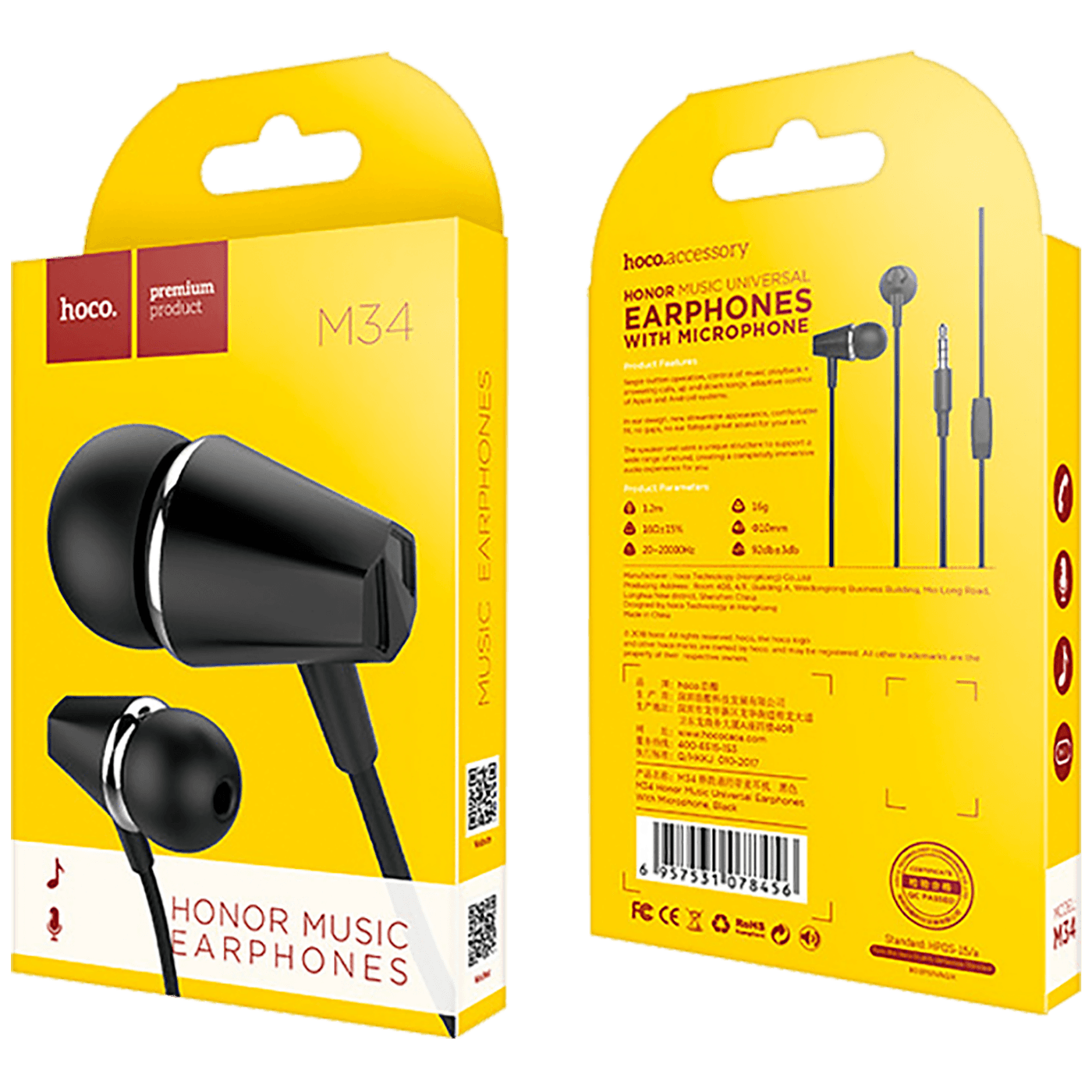 Slušalice HOCO sa mikrofonom 1.2 met/ crne - M34 Honor crna (handsfree)-1