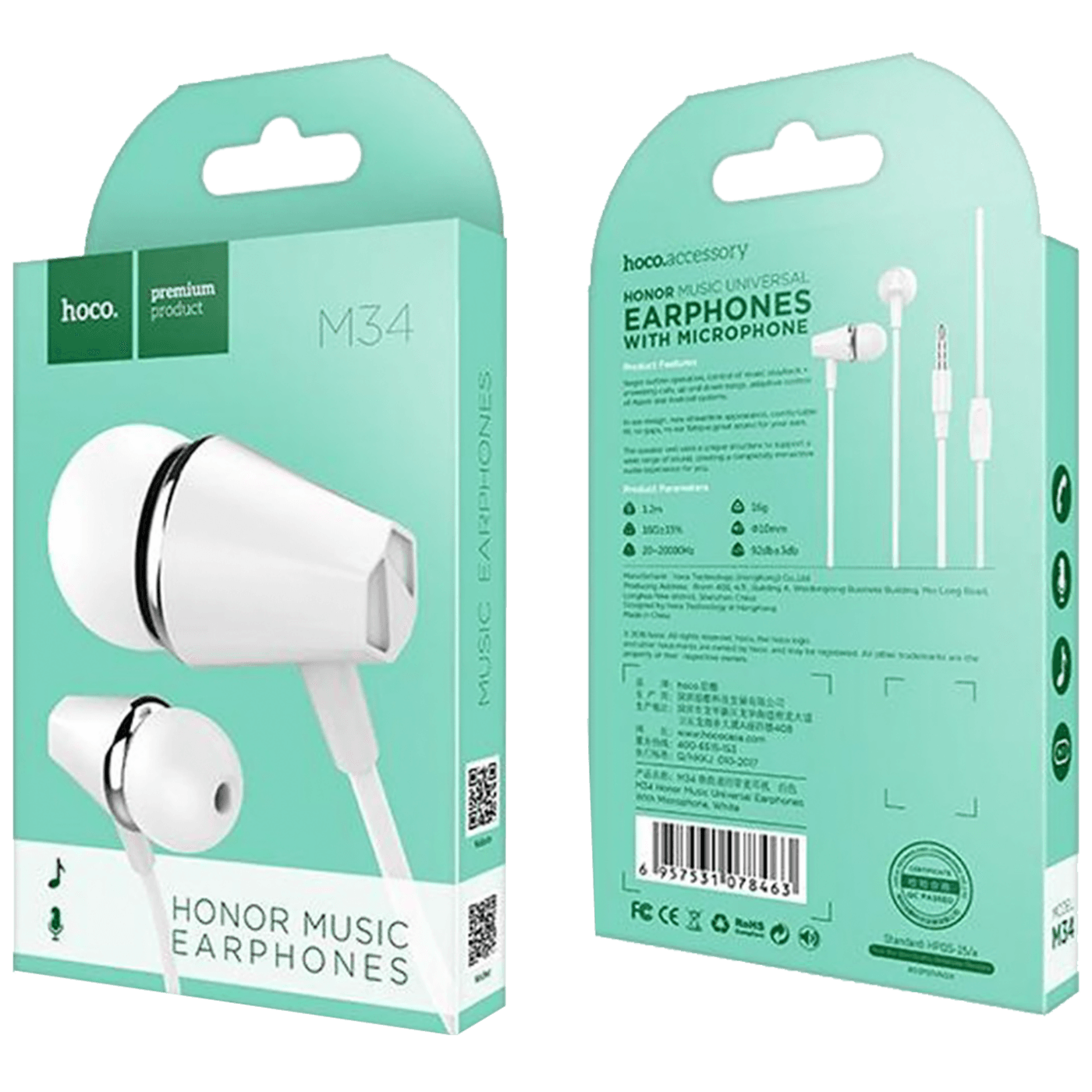 Slušalice sa mikrofonom HOCO 3.5 mm,dužina kabela 1.2 met,bijela - M34 Honor White-1