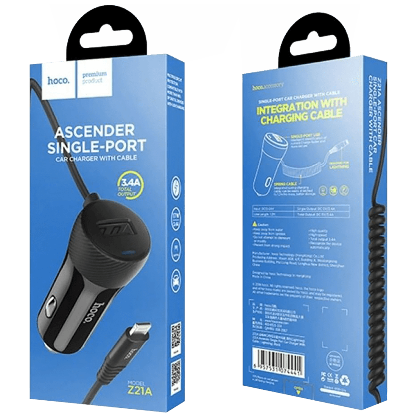 hoco. Auto punjač za Lightning kabelom, 1 x USB, 2.4 A max. - Z21A Ascender Lightning-1