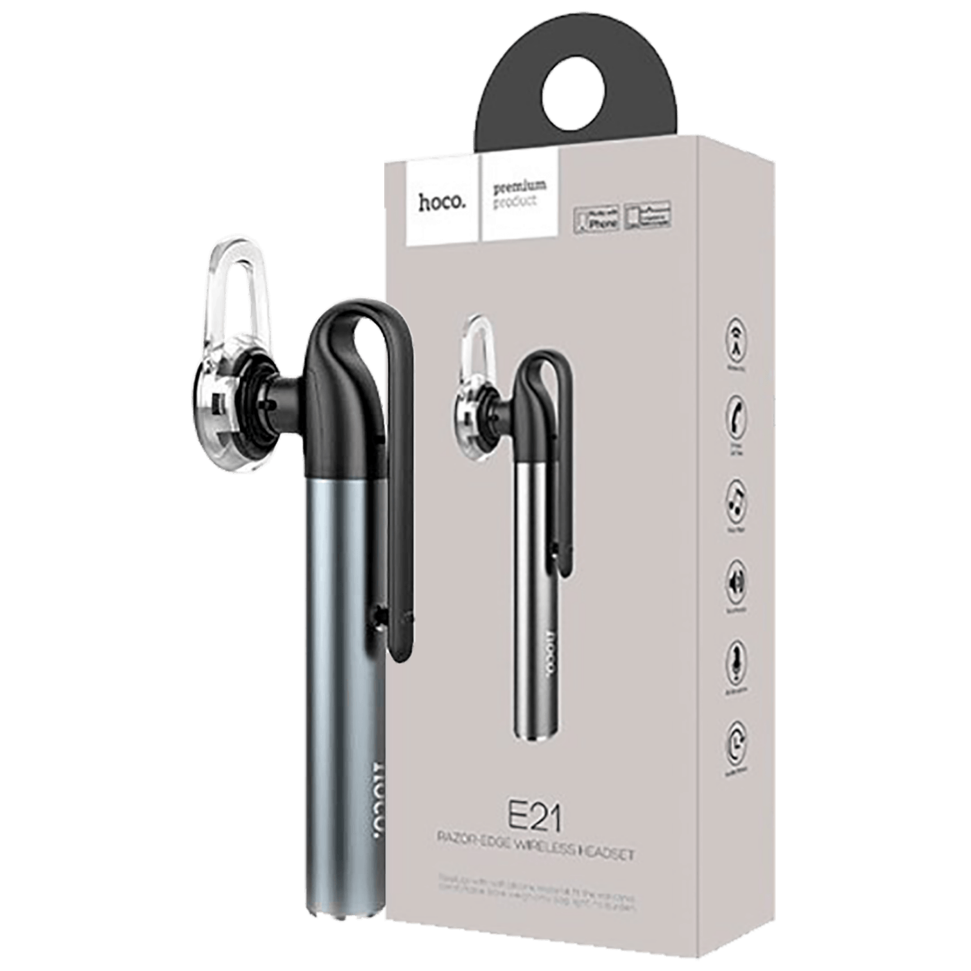 Handsfree slušalica sa mikrofonom HOCO,Bluetooth,45 mAh,3 h, siva - E21 Razor-Edge Gray