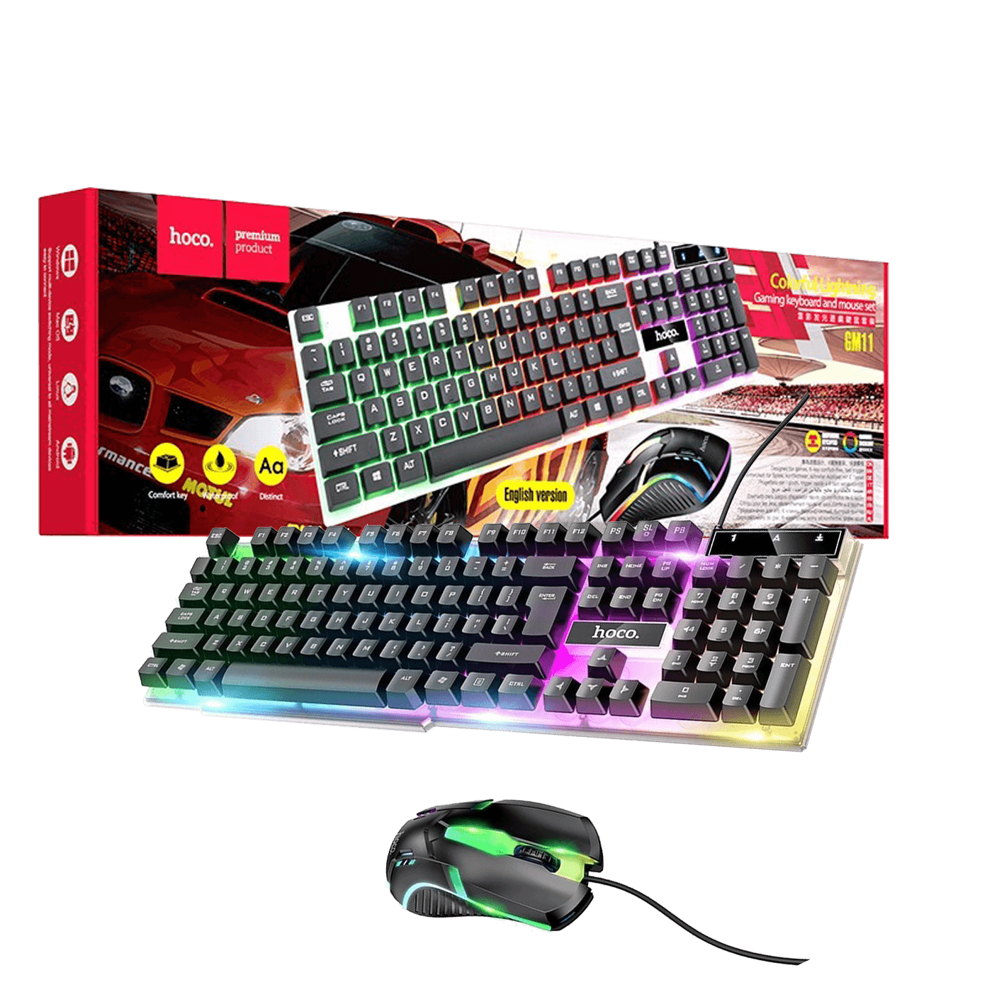 hoco. Tipkovnica+miš, gaming set, RGB osvjetljenje, USB - GM11-0