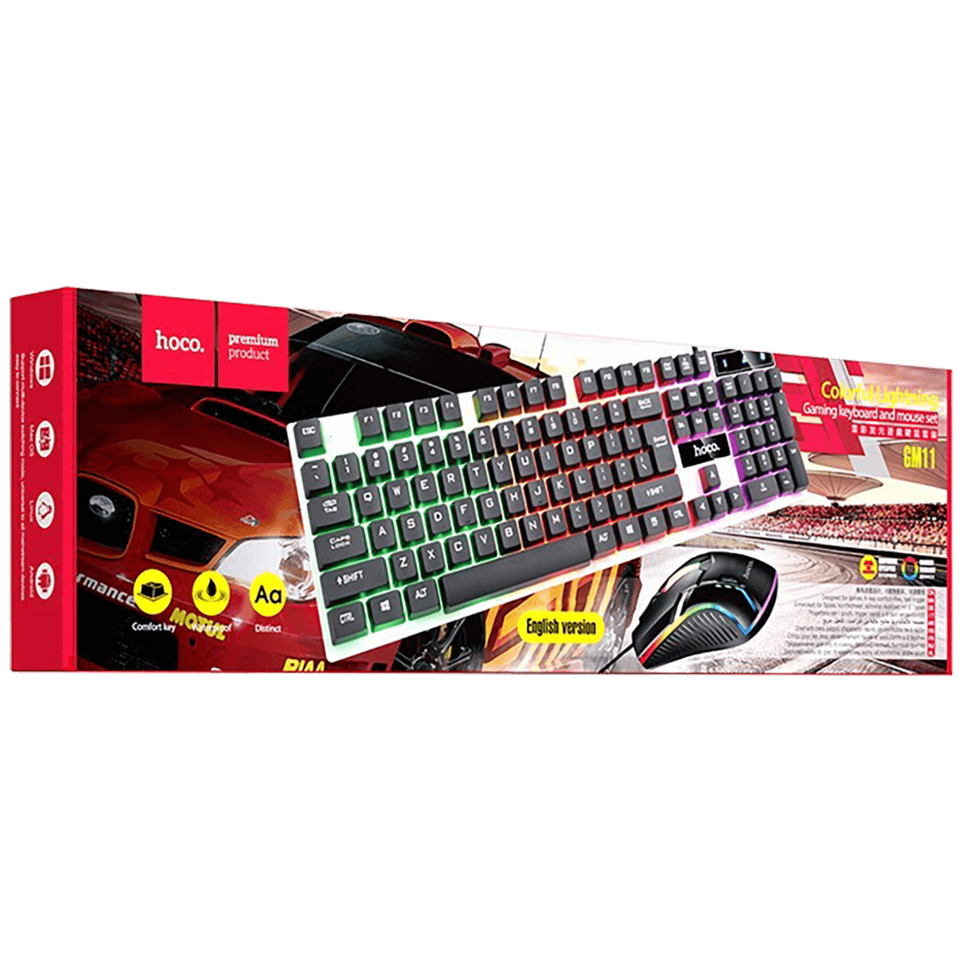hoco. Tipkovnica+miš, gaming set, RGB osvjetljenje, USB - GM11-1