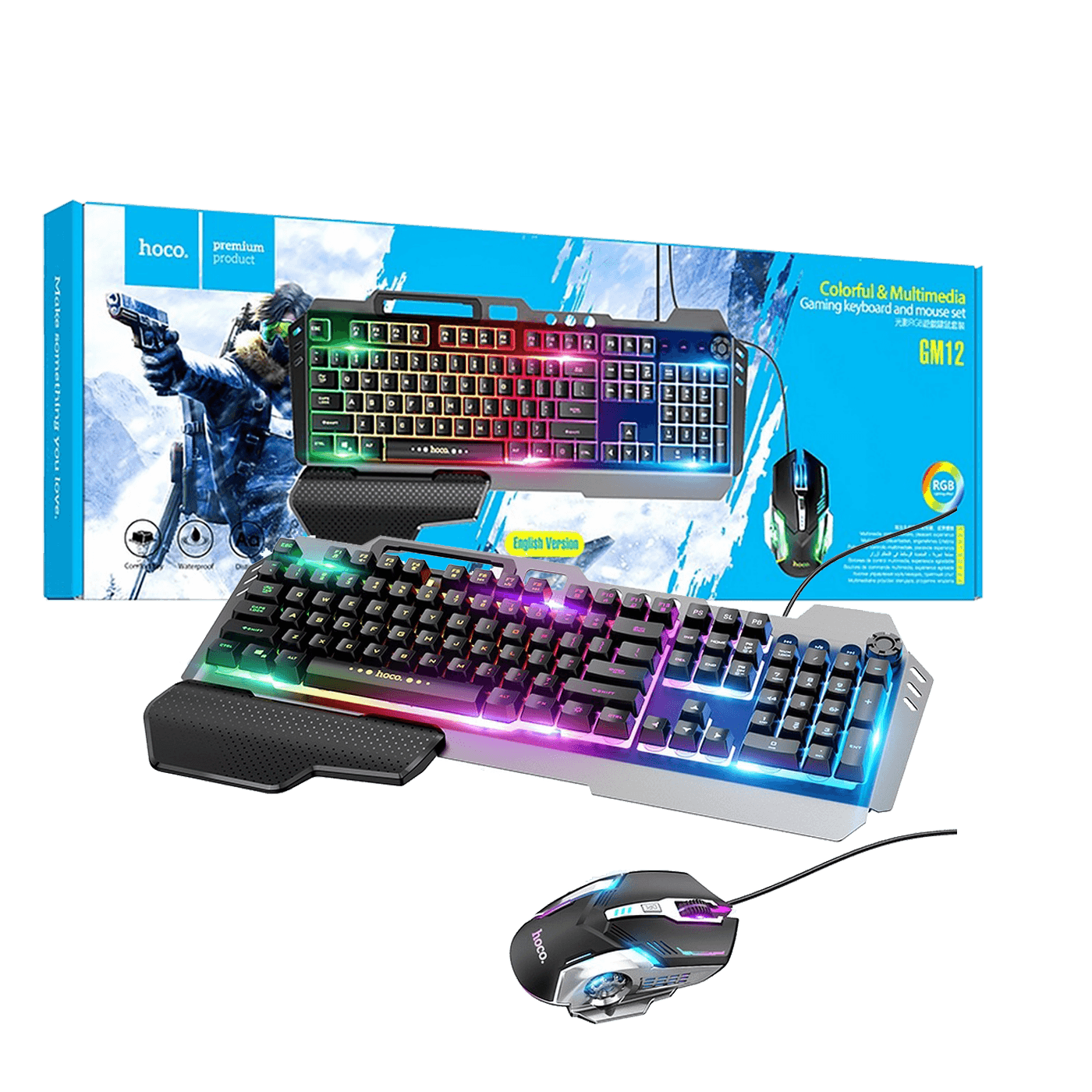 hoco. Tipkovnica+miš, gaming set, RGB osvjetljenje, USB - GM12-0