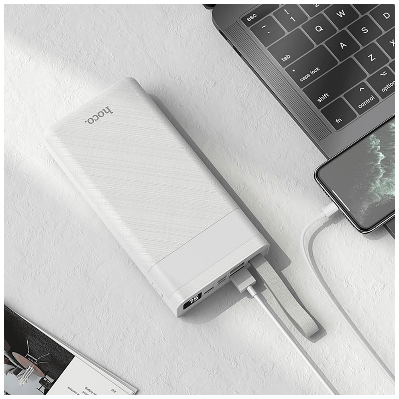 hoco. Punjač prijenosni sa lampom, Hoco j73, 30000mAh, 2A / 2A - J73 Powerful bijela-4