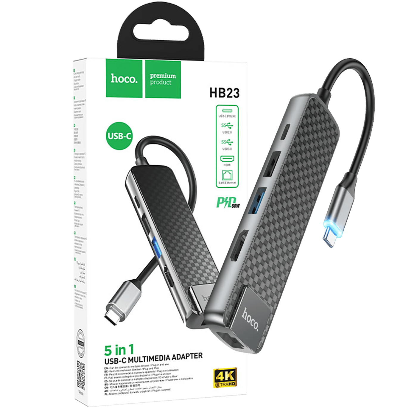hoco. Konverter USB type C to USB3.0/USB2.0/HDMI/RJ45/PD - HB23 Easy view-0