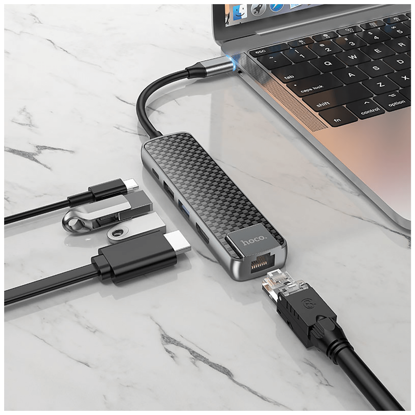 hoco. Konverter USB type C to USB3.0/USB2.0/HDMI/RJ45/PD - HB23 Easy view-5
