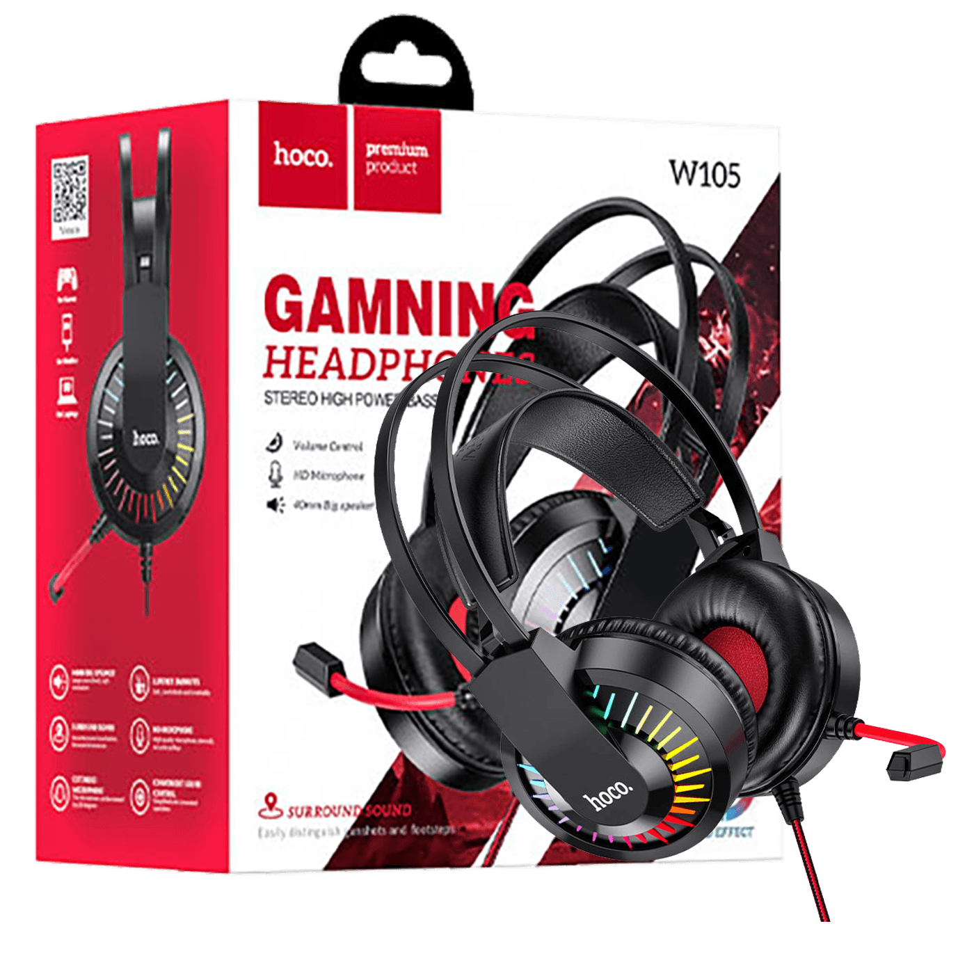 Slušalice sa mikrofonom HOCO gaming, 3.5 mm / USB, LED - W105 Joyful-0